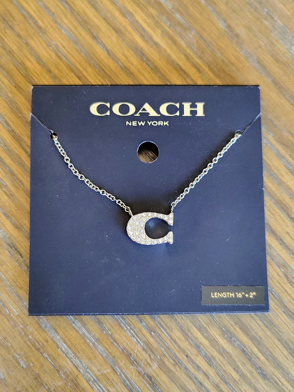 NWT Coach Pave Signature C Logo Pendant Necklace Silver 91433